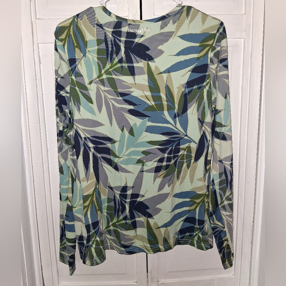 Hang Ten Women's Long-Sleeve Leaf Print Top - Blue/Green - Picture 7 of 10